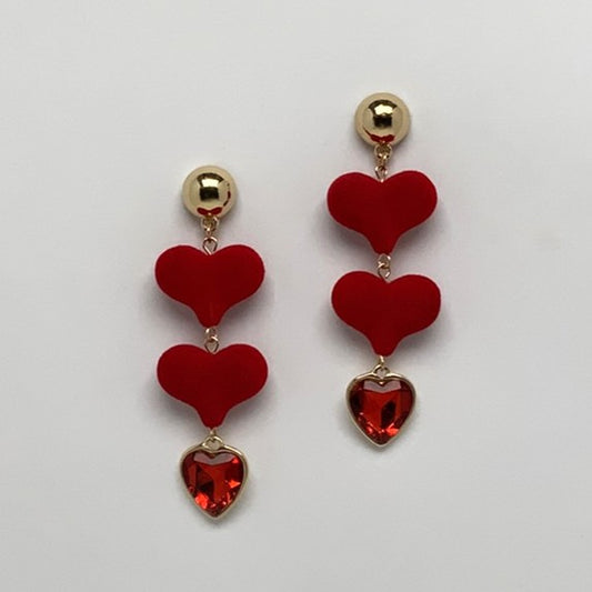 Felt Heart Crystal Drop Earrings