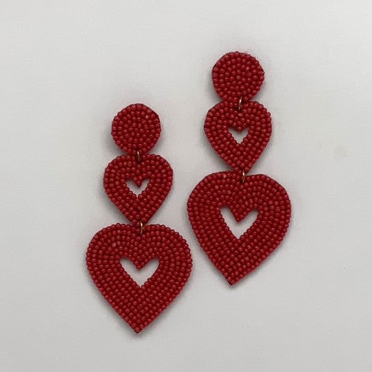 Beaded Heart Drop Earrings