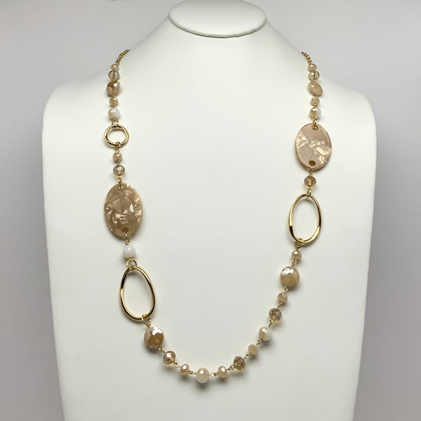 Lucite Crystal Metal Hoop Long Necklace