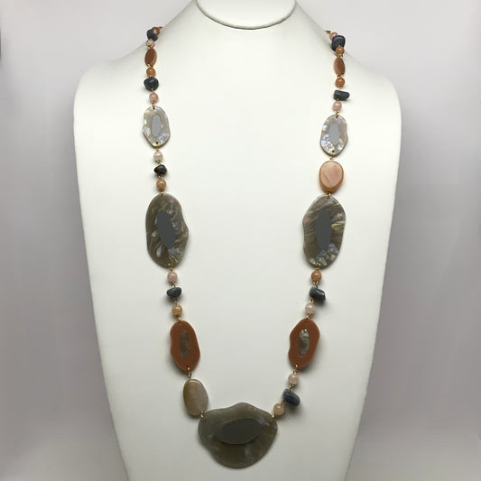 Flat Abstract Lucite Stone Long Necklace