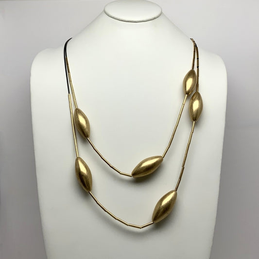 Cylinder Almond Bead Cord Necklace