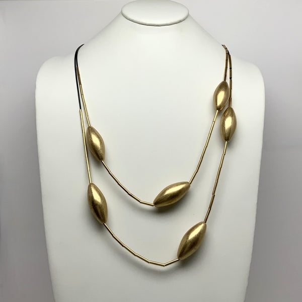 Cylinder Almond Bead Cord Necklace