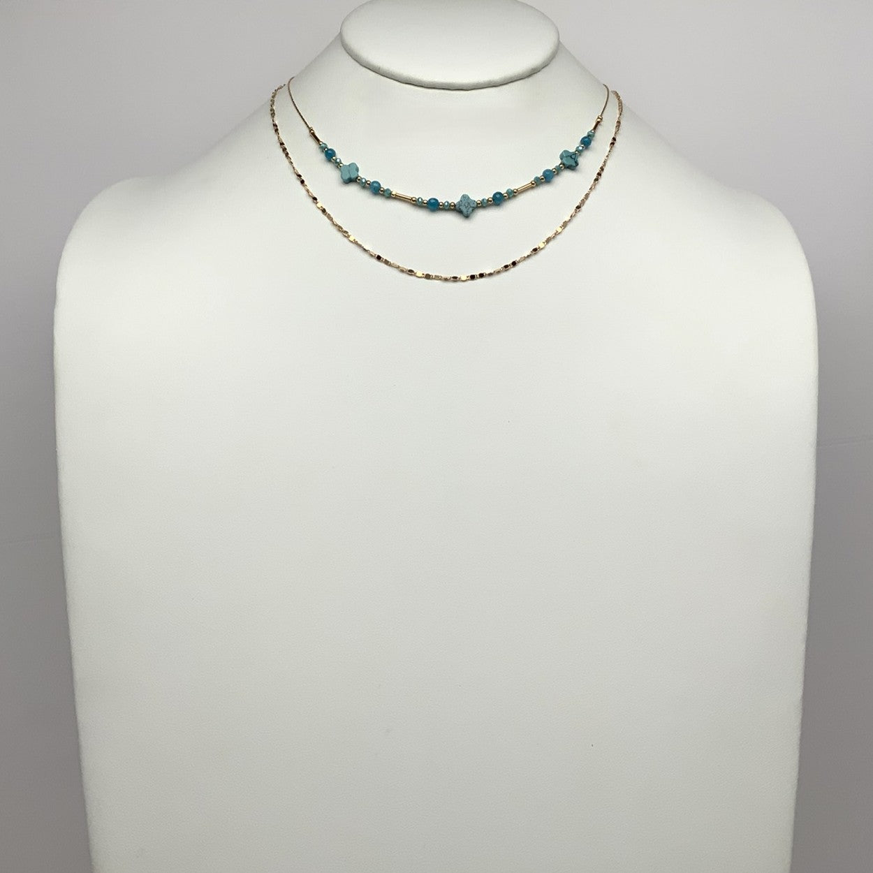 Layered Flatten Beaded Chain Necklace