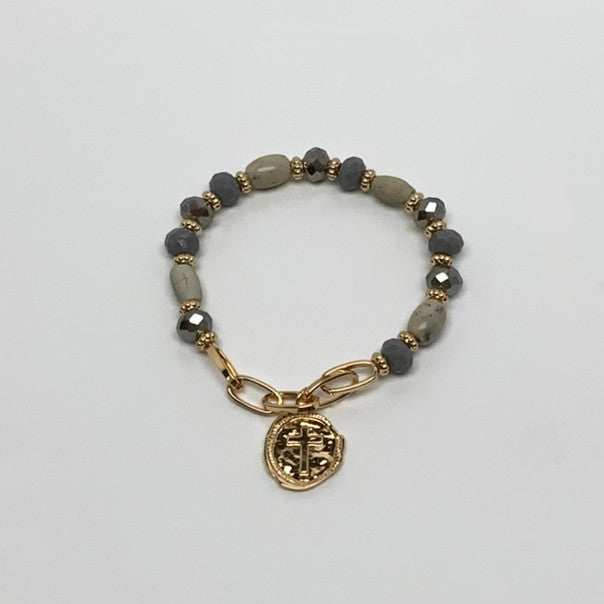 Beaded Cross Pendant Bracelet