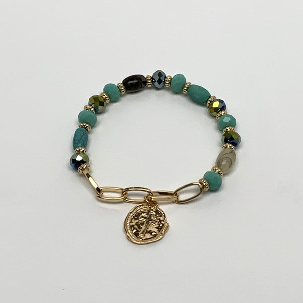 Beaded Cross Pendant Bracelet