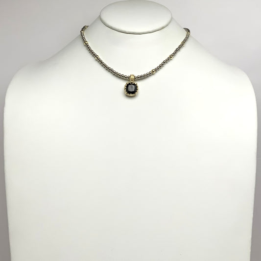 Two Toned Bead Necklace W/Gemstone Pendant