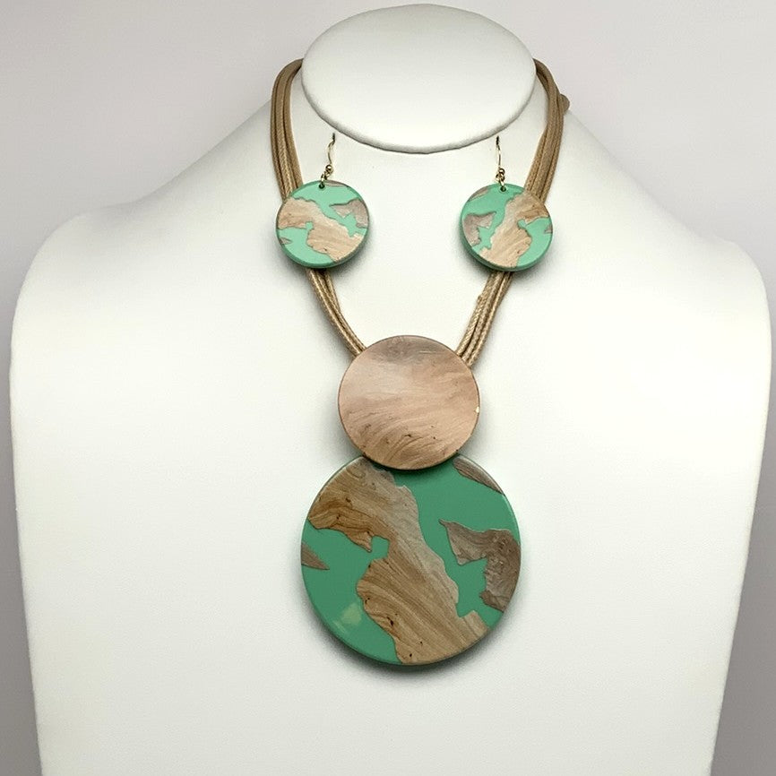 Wood Statement and Teal Necklace