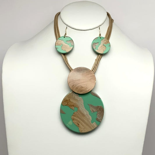 Wood Statement and Teal Necklace