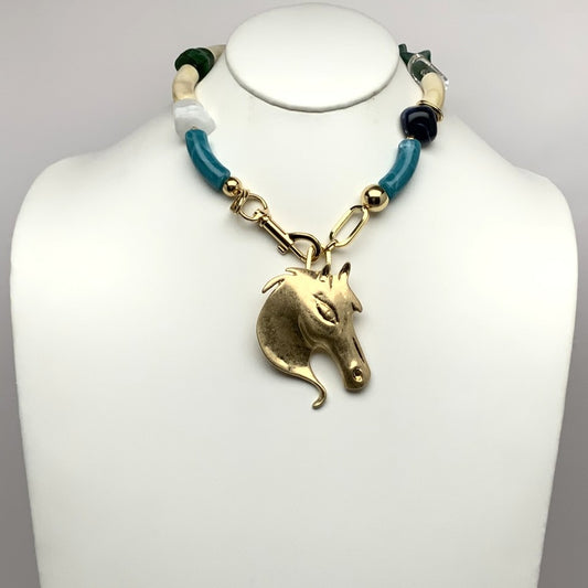 Horse Pendant w/Chunky Beaded Necklace