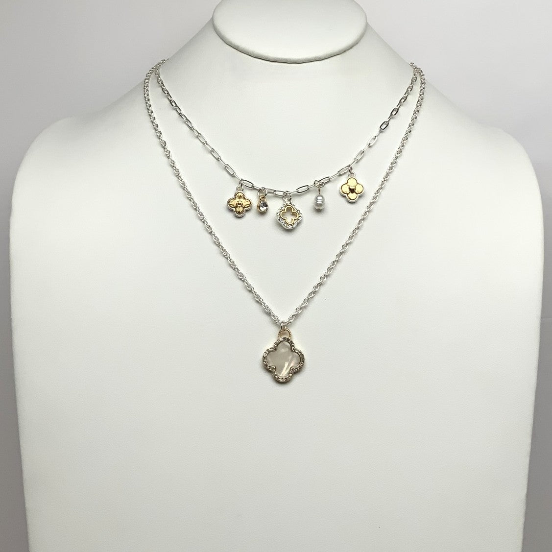 Layered Clover Charm Pendant Necklace