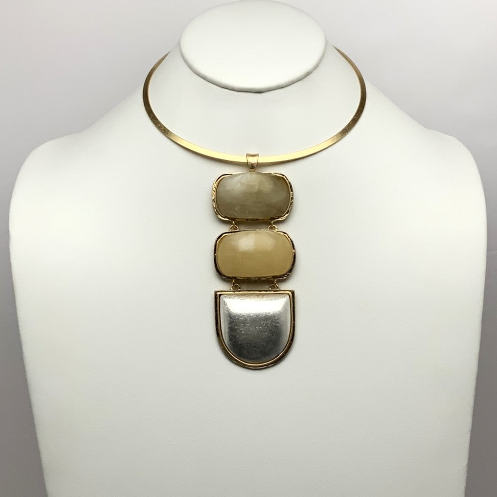 Gold Brass Collar w/Three Large Stacked Stones