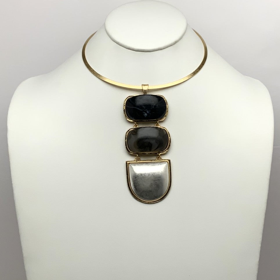 Gold Brass Collar w/Three Large Stacked Stones