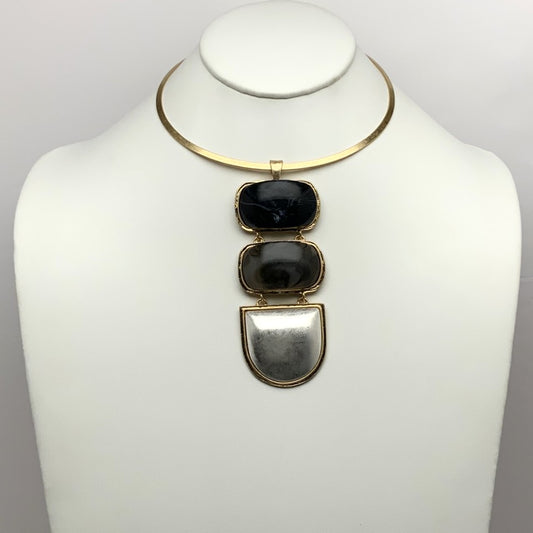 Gold Brass Collar w/Three Large Stacked Stones