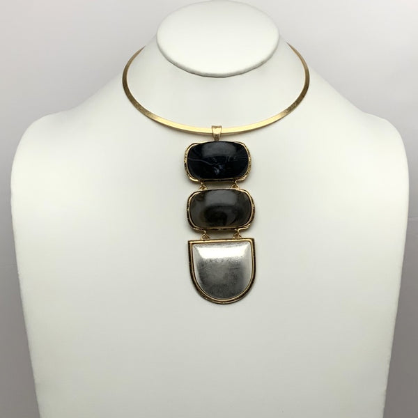 Gold Brass Collar w/Three Large Stacked Stones