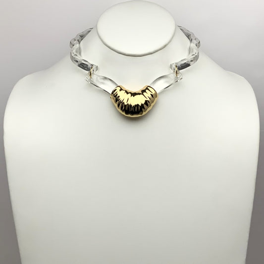 Clear Link Collar Necklace w/ Gold-Plate