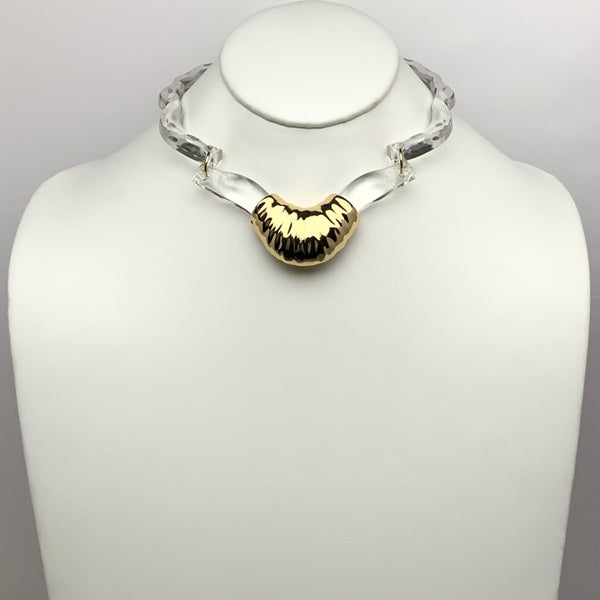 Clear Link Collar Necklace w/ Gold-Plate