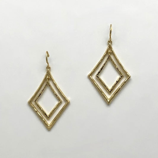 Dangle Rhombus Earrings w/Hammered finish