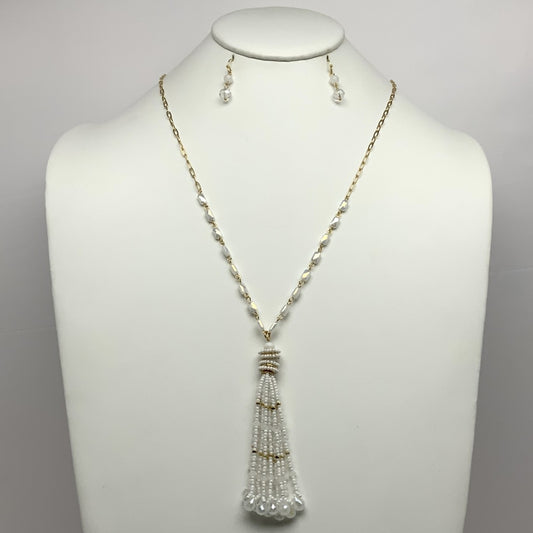 Long Beaded Tassel Necklace Set