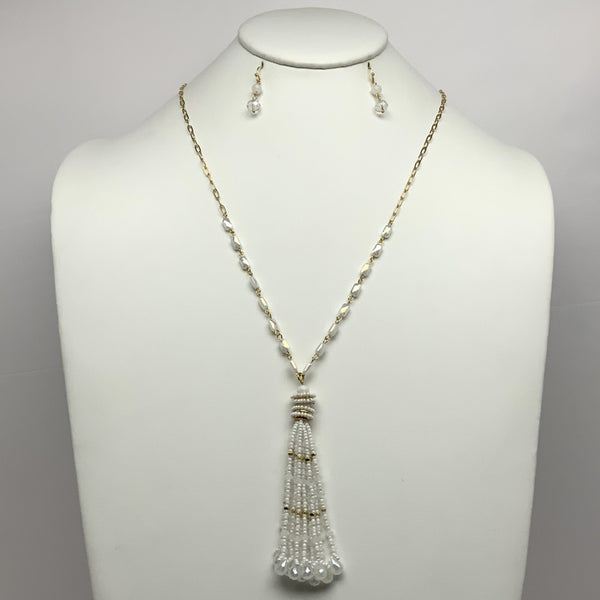 Long Beaded Tassel Necklace Set