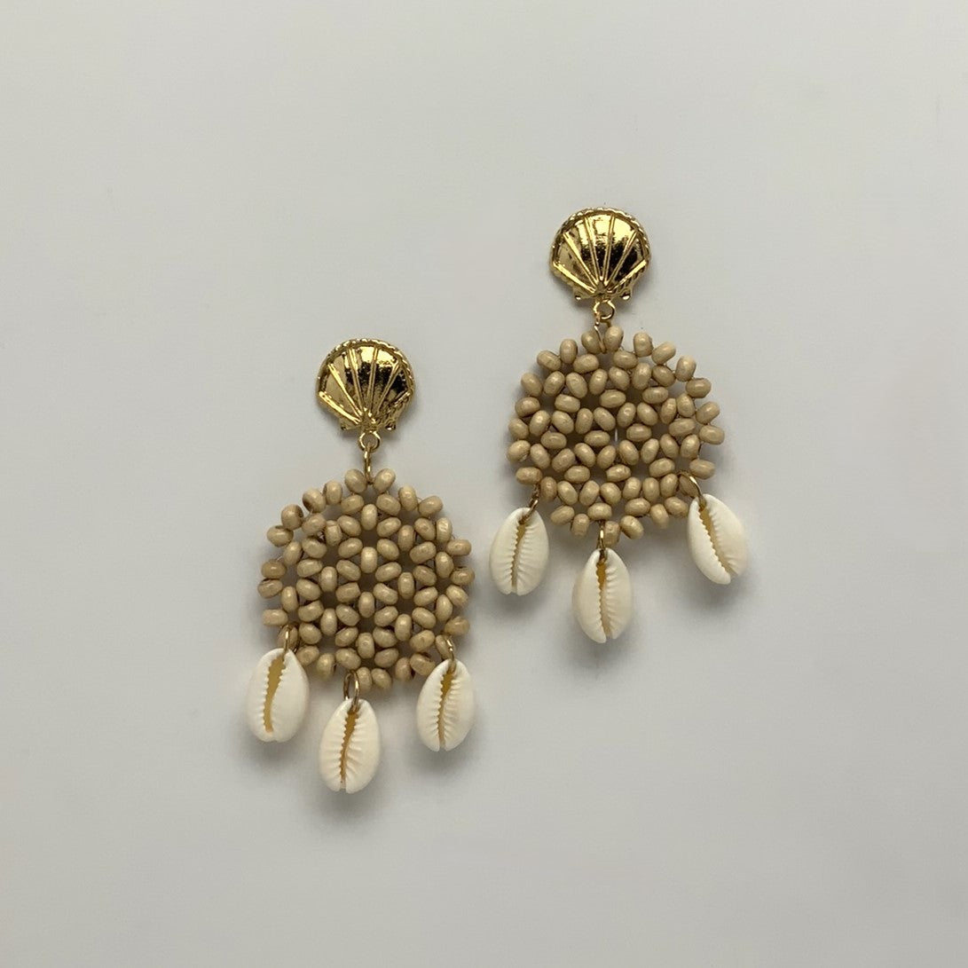 Shells and Wooden Beads Drop Earrings