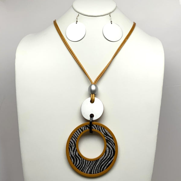 Cord Circle Zebra Print Ring Necklace Set