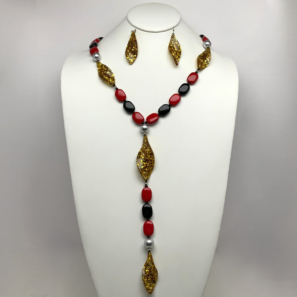Lucite Beaded Glitter Leaf Necklace Set