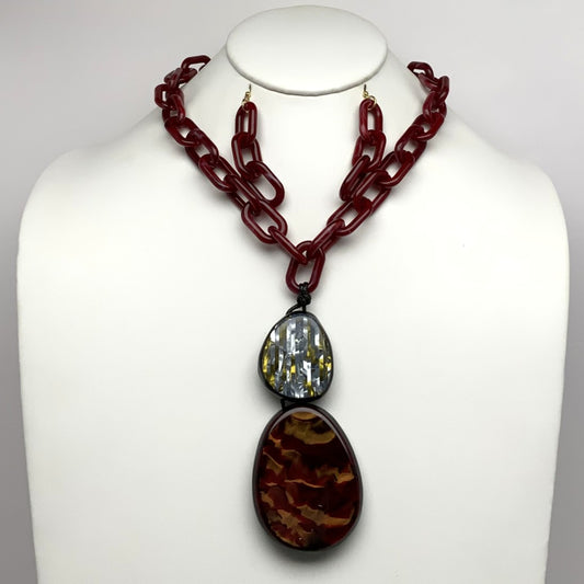 Lucite Chain Pendant Necklace Set