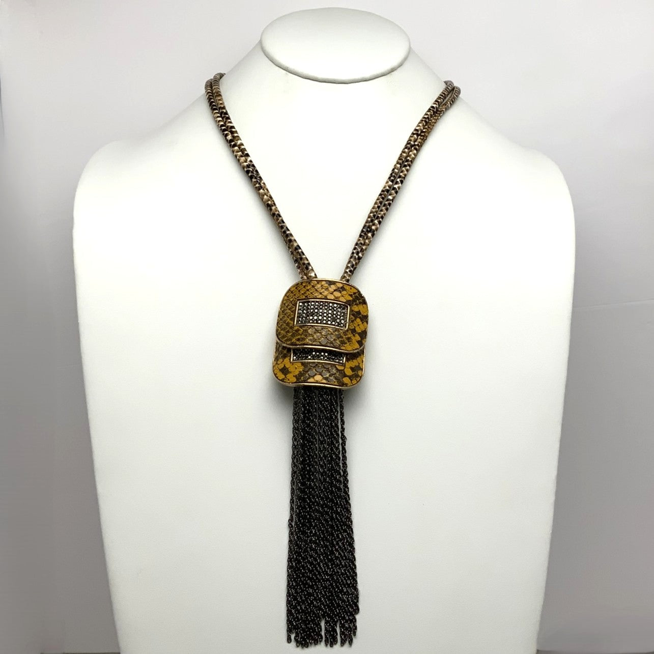 Faux Reptile Skin Cord Chain Pendant Necklace