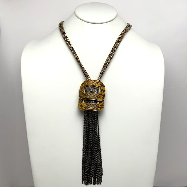 Faux Reptile Skin Cord Chain Pendant Necklace