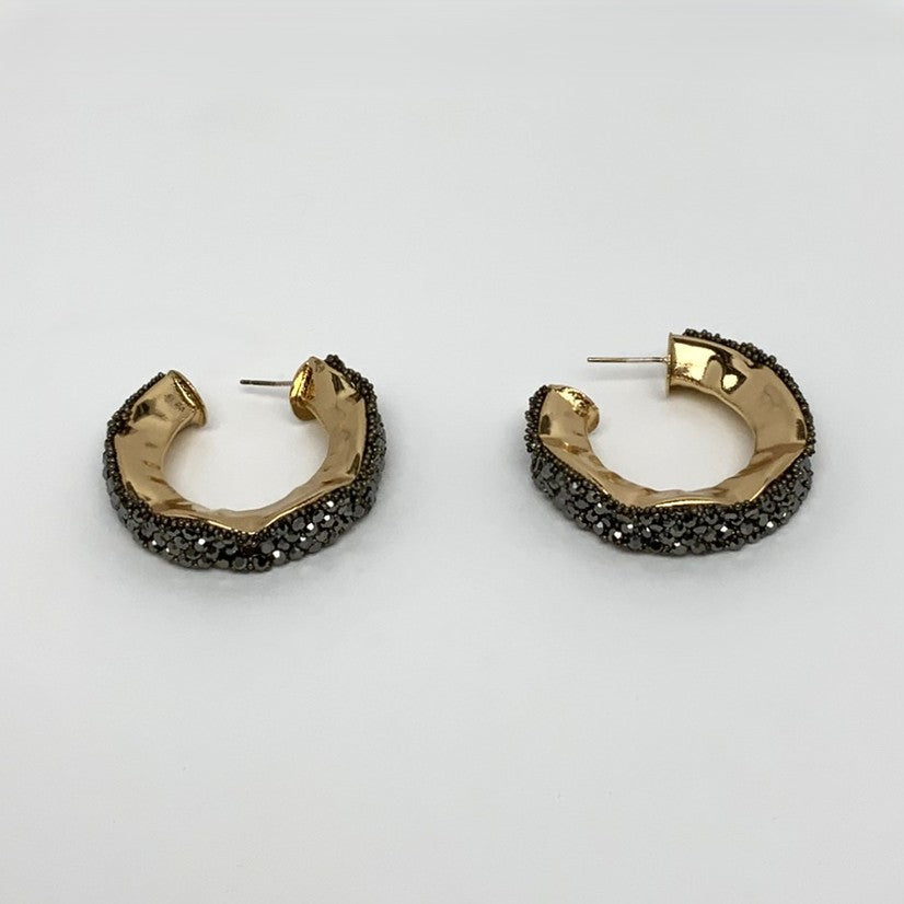 Thick Wavy Crystal Half Hoop Earrings