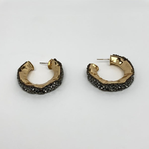 Thick Wavy Crystal Half Hoop Earrings