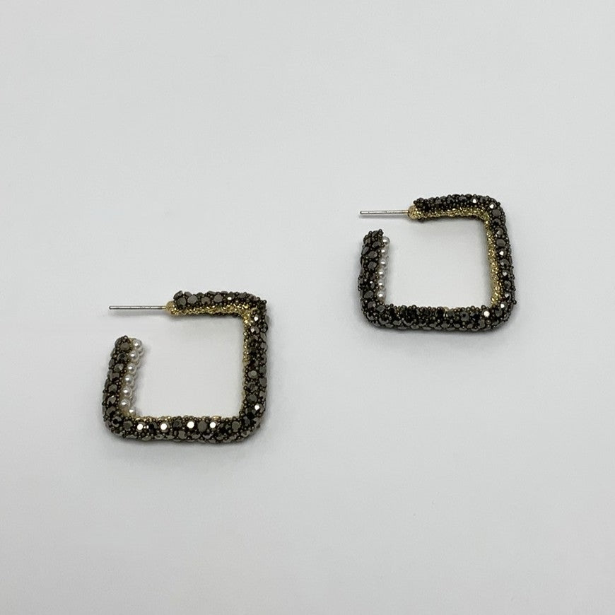 Crystal Square Pearl End Hoop