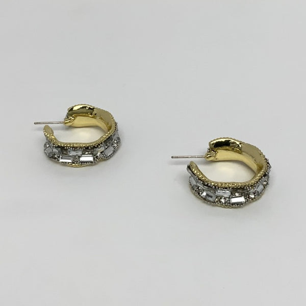 Wavy Rectangle Crystals Half Hoop Earrings