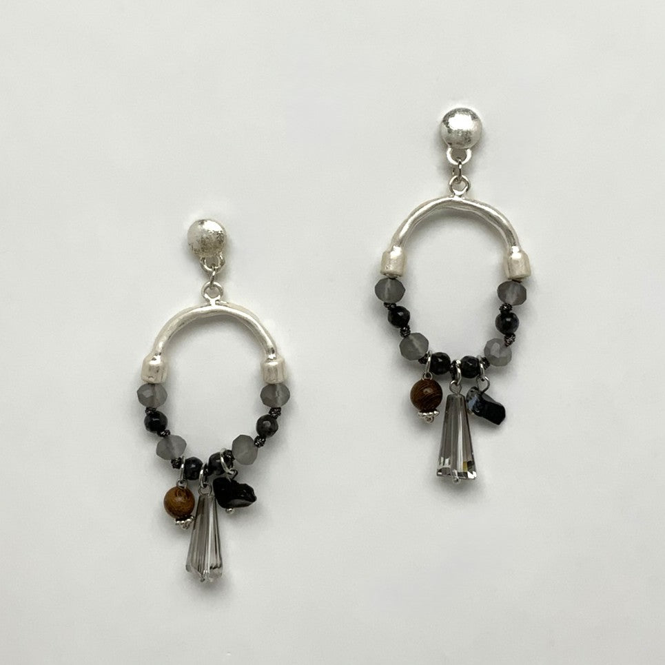 Metal Split Crystal Bead Drop Earrings