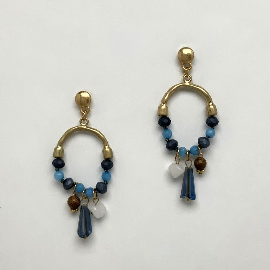 Metal Split Crystal Bead Drop Earrings