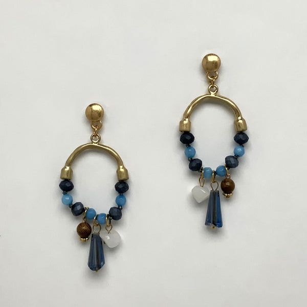 Metal Split Crystal Bead Drop Earrings