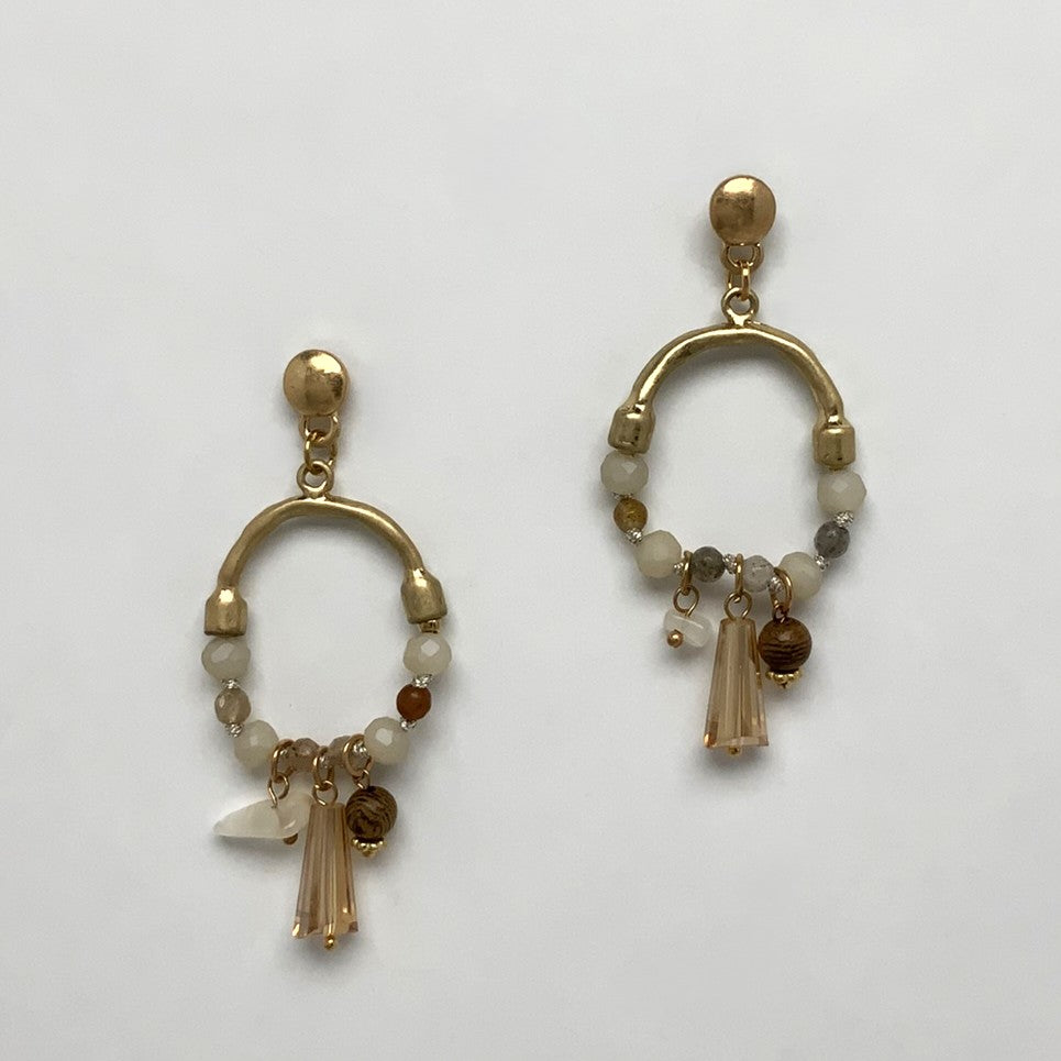 Metal Split Crystal Bead Drop Earrings