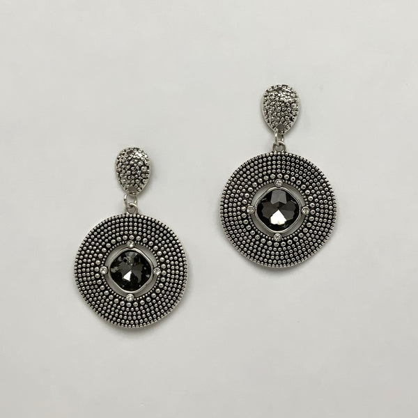 Textured Circle Crystal Drop Earrings