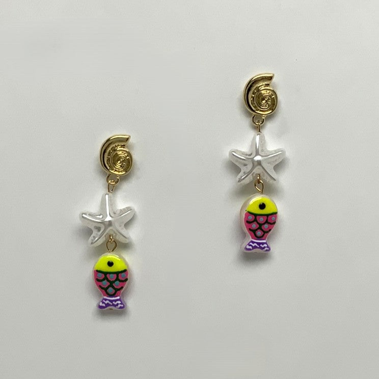Sea life Fish Print Drop Earrings