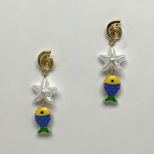 Sea life Fish Print Drop Earrings