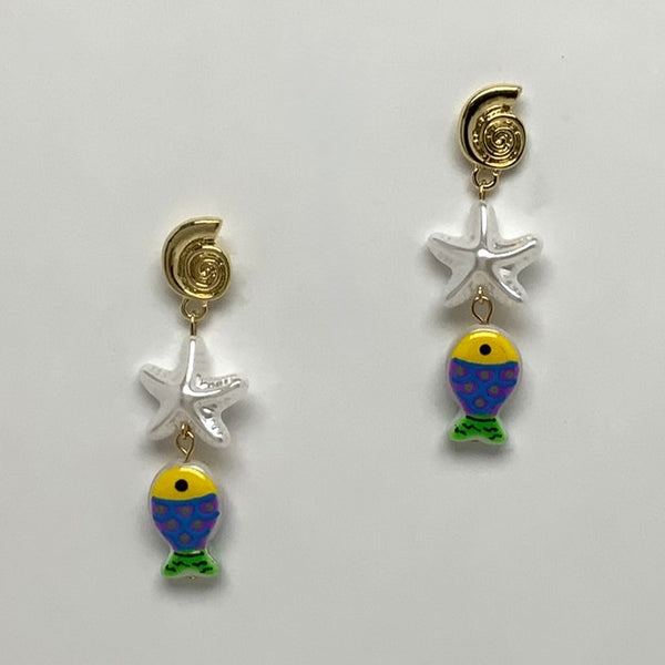 Sea life Fish Print Drop Earrings