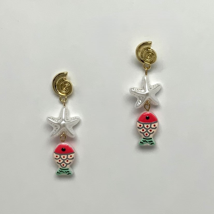 Sea life Fish Print Drop Earrings