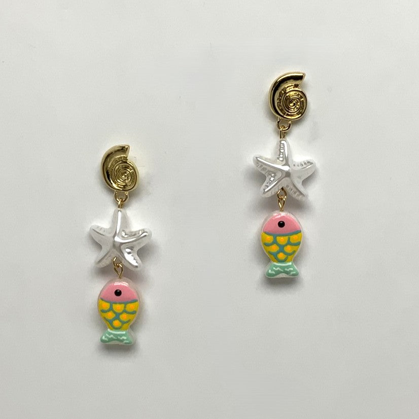 Sea life Fish Print Drop Earrings