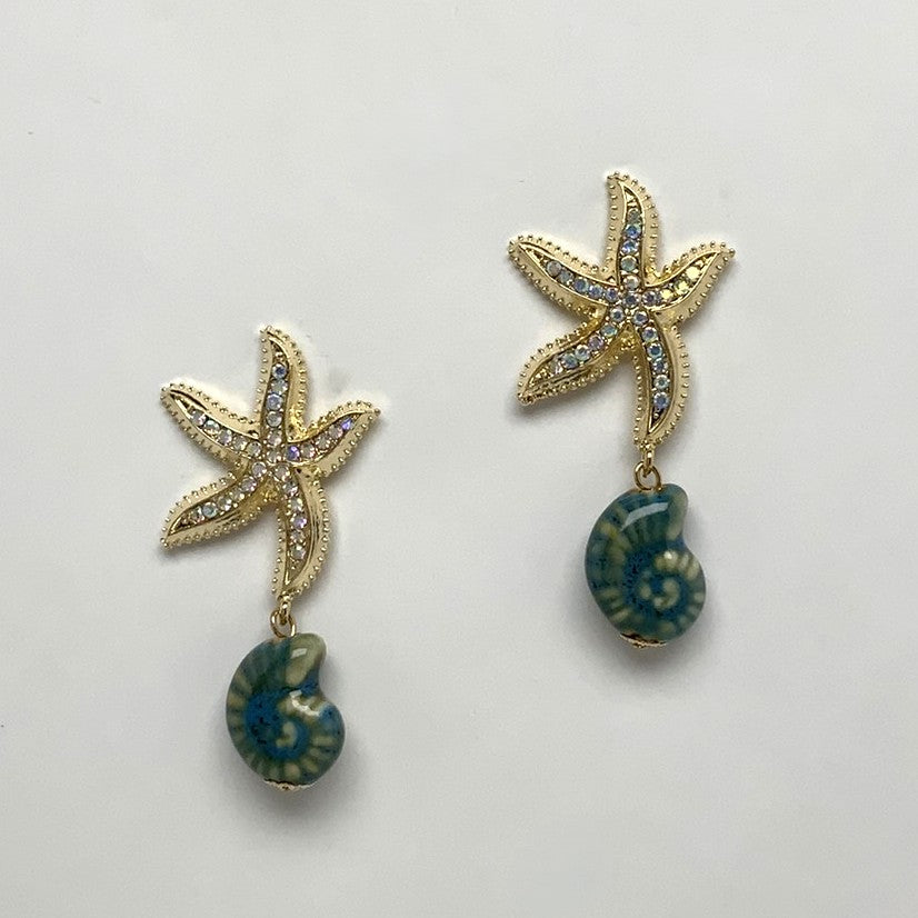 Starfish Whorl Shell Earrings