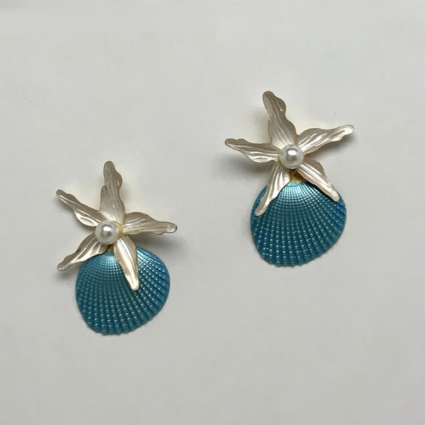 Starfish Pearl Clam Shell Earrings