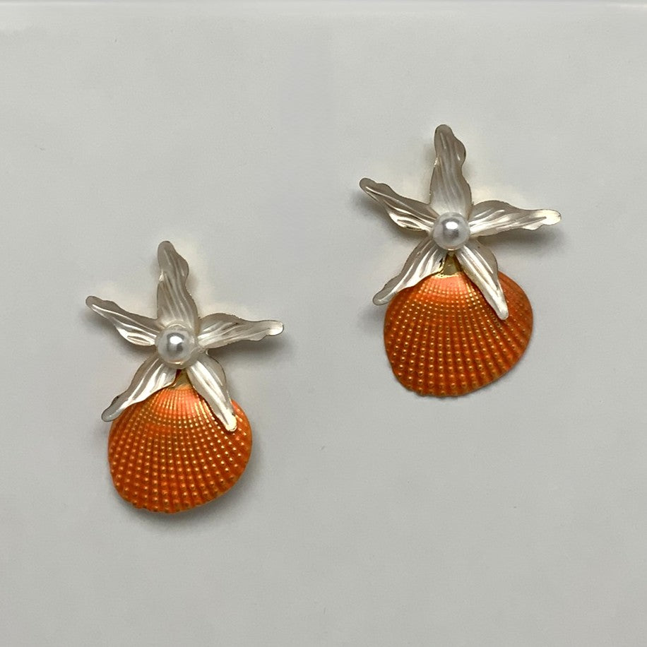 Starfish Pearl Clam Shell Earrings
