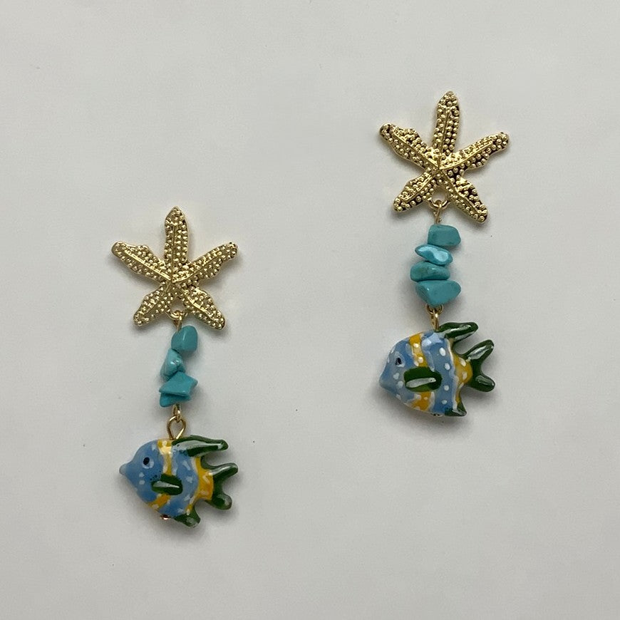 Starfish Fish Drop Earrings