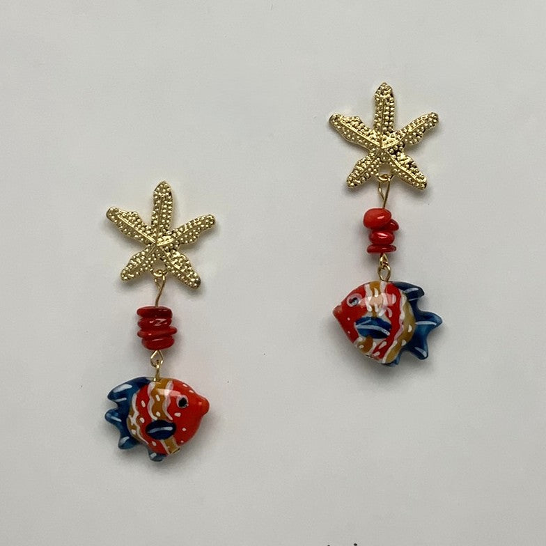 Starfish Fish Drop Earrings