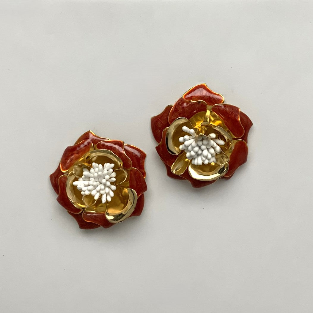 Metal Enamel Flower Earrings