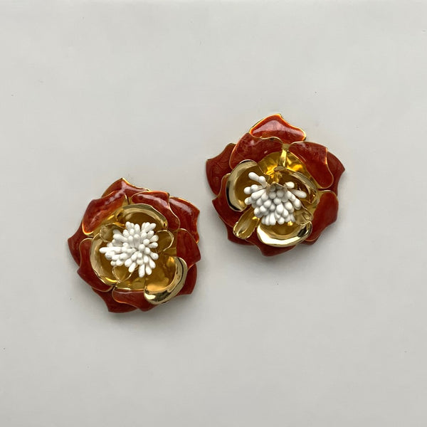 Metal Enamel Flower Earrings